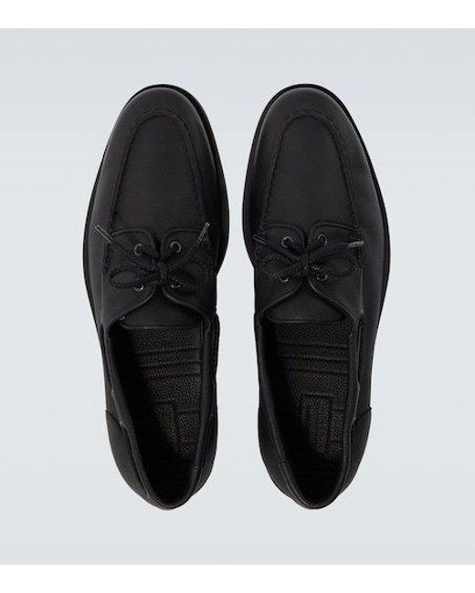 John Lobb Black Foil Leather Boat Shoes for men
