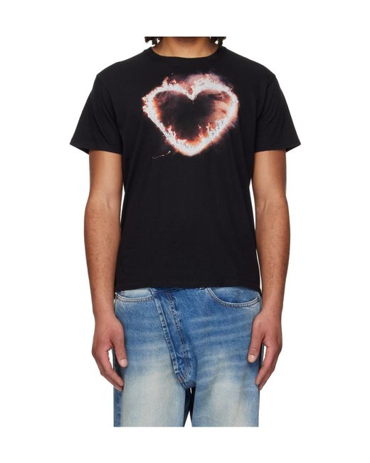 R13 Black Flaming Heart Crew Neck Short Sleeve T-Shirt for men