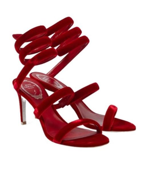 Rene Caovilla Red Cleo 80 Velvet Sandals