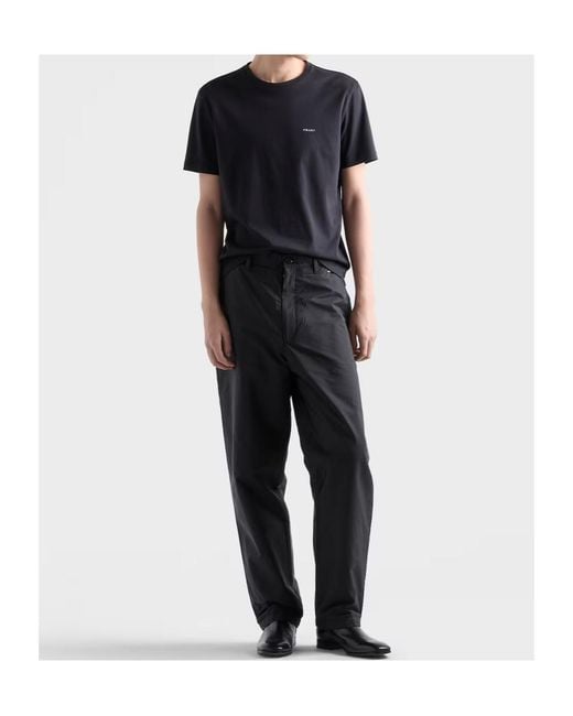 Prada Black Logo-Embroidered Short-Sleeve T-Shirt for men