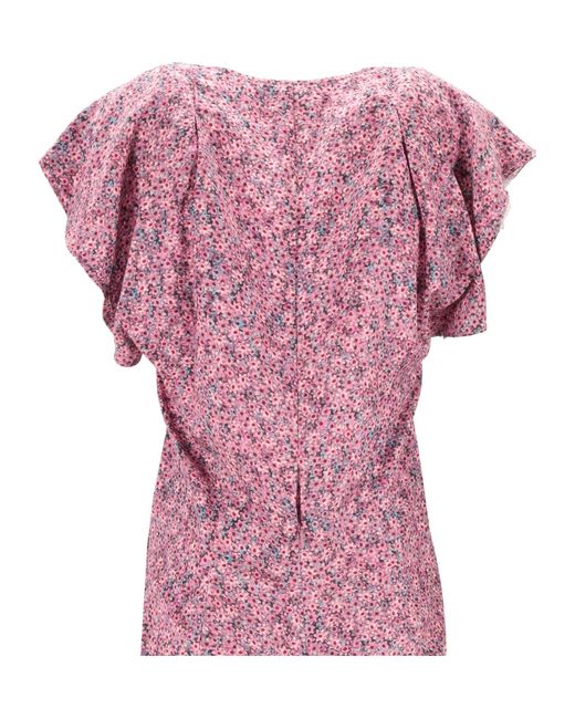 Isabel Marant Pink Lonea Draped Floral Satin Jacquard Top