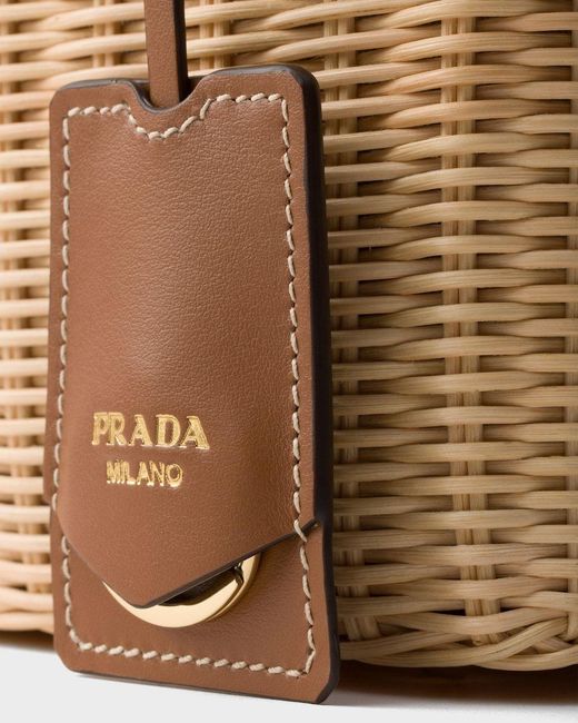Prada Natural Small Wicker And Canvas Tote Bag
