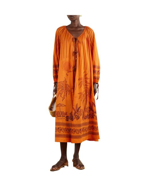 ALÉMAIS Orange Boathouse Graphic-Print Midi Dress