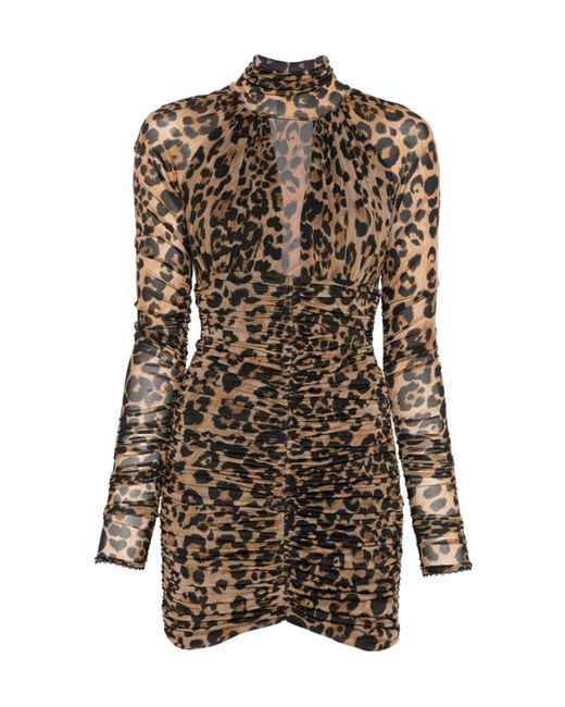 Blumarine Multicolor Ruched Keyhole Cut-Out Leopard-Print Mini Dress