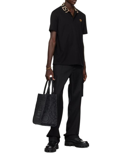 Versace Black 'Greca' Polo Shirt for men