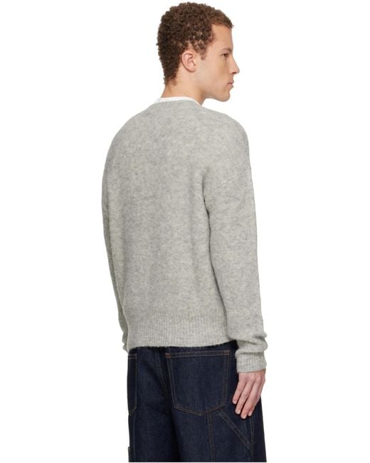 AMI Gray Logo Embroidered Crewneck Jumper for men