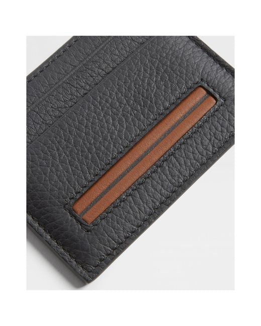Zegna Gray Logo Embossed Card Holder for men