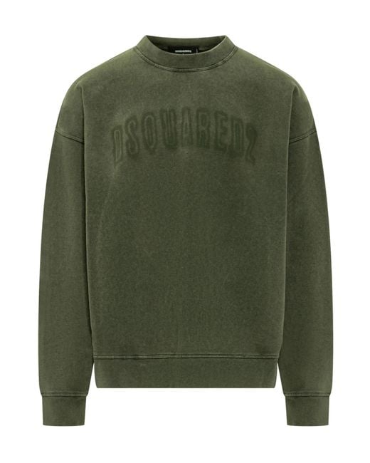 DSquared² Green Loose Fit Raw Edge Crewneck Sweatshirt for men