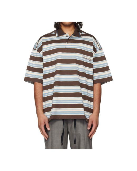 Wooyoungmi Gray Striped Short-Sleeved Polo Shirt for men