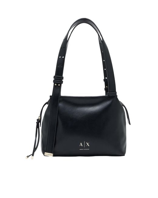 ARMANI EXCHANGE Black Logo-Plaque Adjustable-Strap Shoulder Bag