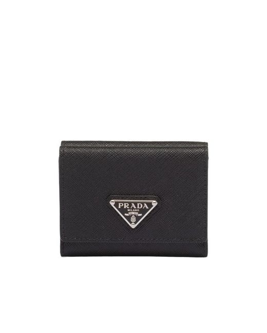 Prada Black Logo-Plaque Press-Stud Fastened Wallet for men