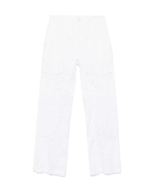 MARINE SERRE White Lace-Trimmed Casual Pants