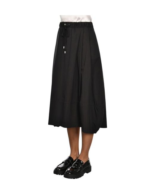 Gran Sasso Black Drawstring Midi Skirt