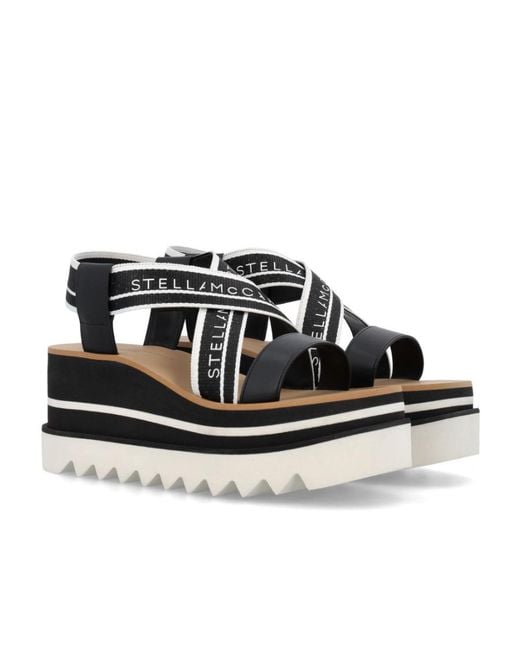Stella McCartney Black Sneak-Elyse Crossover Strap Platform Sandals