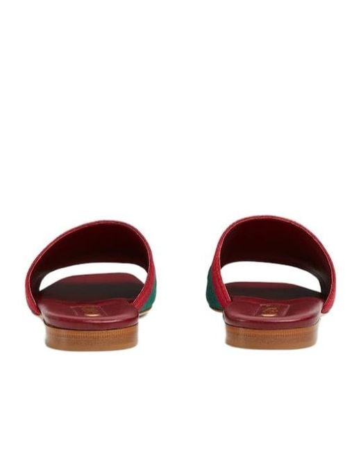 Gucci Red Slide Sandal With Web, Fabric