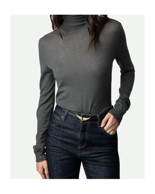 Zadig & Voltaire Gray Bobby Distressed-Effect Cashmere Jumper