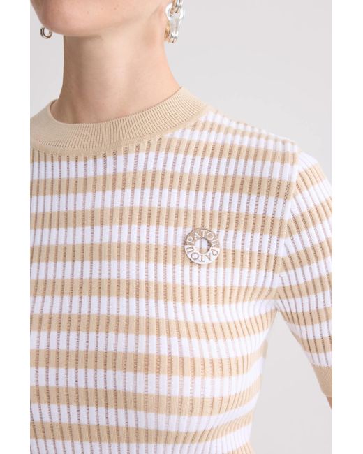Patou White Striped Ribbed Short-Sleeve Knitted Sweater