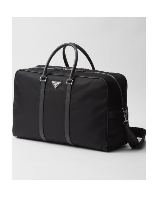 Prada Black Re-Nylon And Saffiano Leather Duffel Bag for men