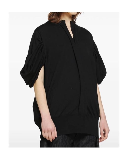 Junya Watanabe Black Gathered-Sleeves V-Neck Sweater