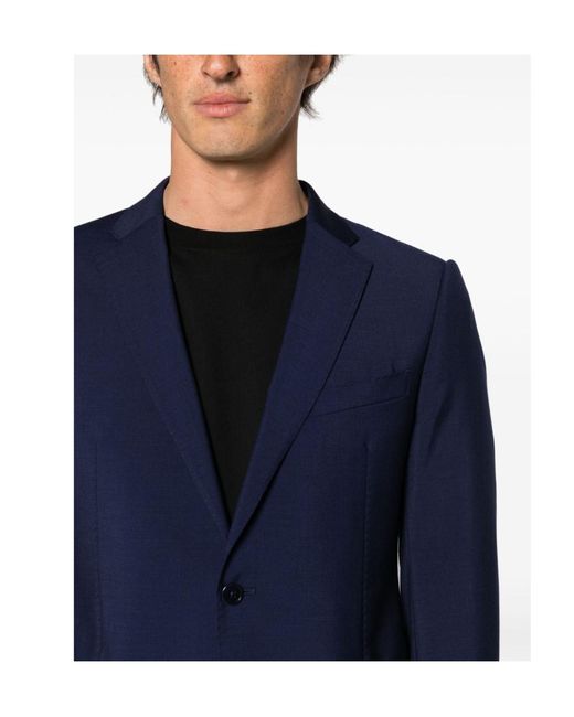 Emporio Armani Blue Single-Breasted Virgin Wool Suit for men