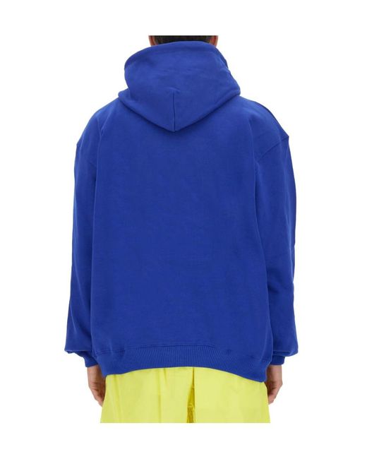 MSGM Blue Graphic Printed Drawstring Hoodie for men