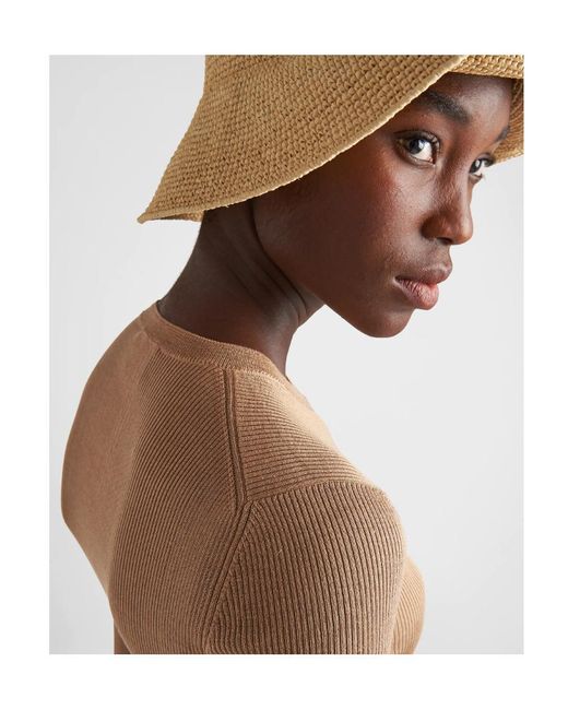 Prada Natural Silk Cropped Logo Sweater