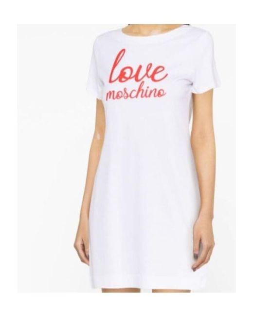 Moschino White Logo-Print Cotton T-Shirt Dress