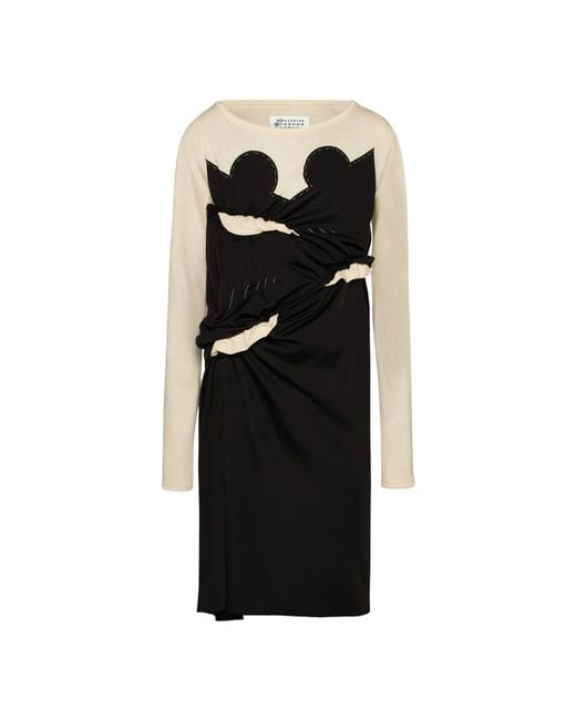 Maison Margiela Black Patchwork Long-Sleeved Dress
