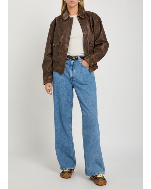 Rag & Bone Blue Mid-Rise Wide-Leg Jeans