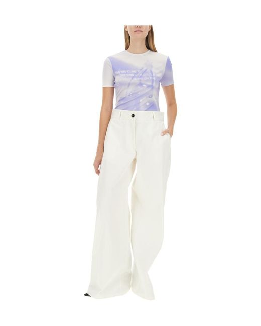 Jil Sander Blue Motif Printed Slim Fit T-Shirt