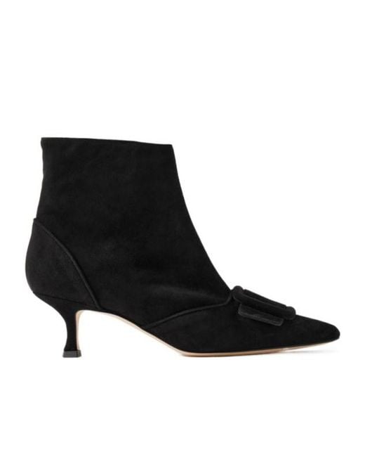 Manolo Blahnik Black Buckled Suede Ankle Boots