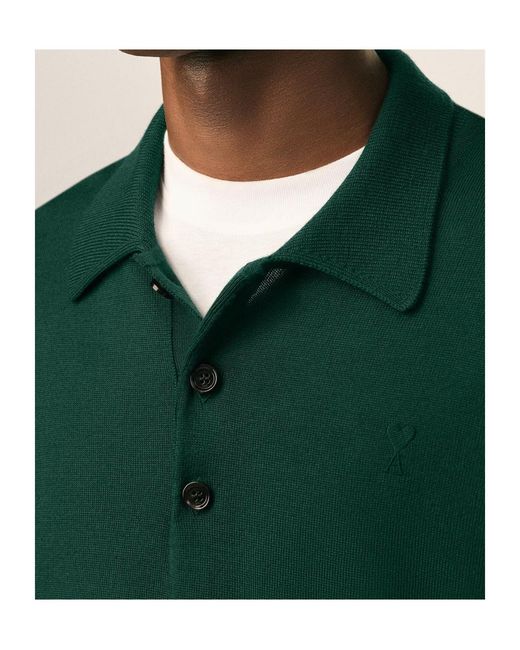 AMI Green Long Sleeves Polo for men
