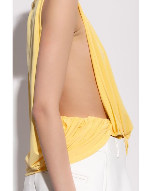 Jacquemus Yellow Le Haute Peplo Twist Detailed Top