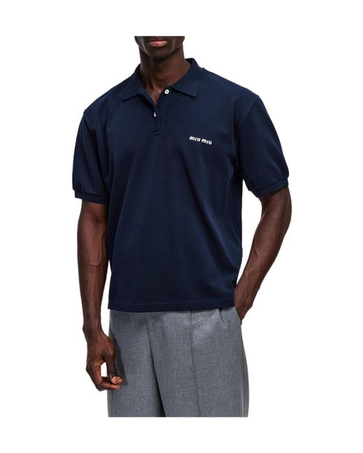 Miu Miu Blue Short-Sleeve Polo Shirt for men