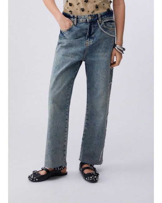 Liu Jo Blue Embellishment-Detail Cropped Jeans