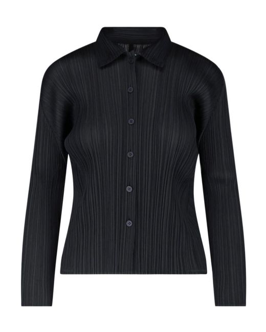 Pleats Please Issey Miyake Black Pleated Button-Up Shirt