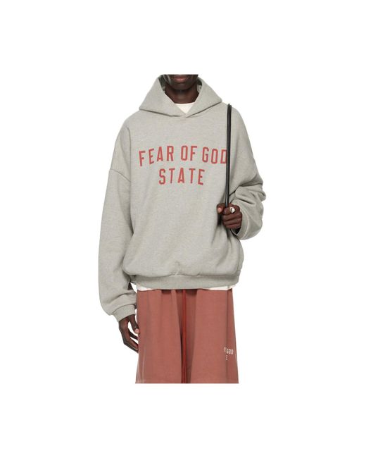 Fear Of God Gray Fleece Hooded Sweatshirt for men