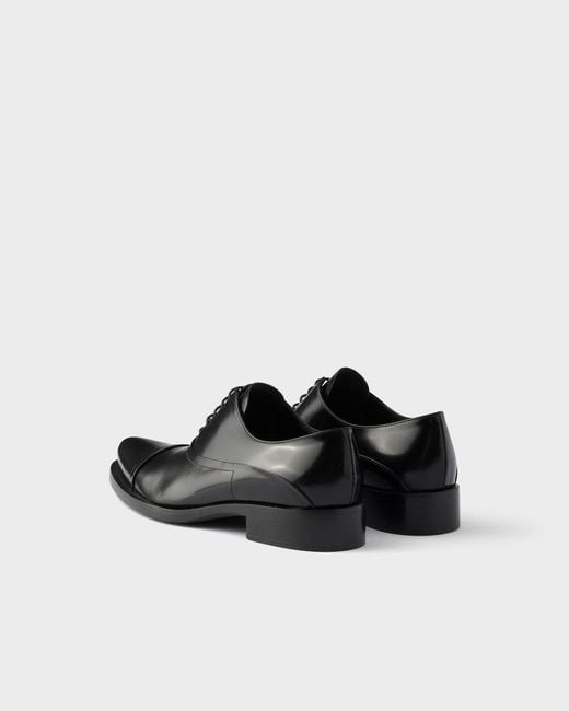 Prada Black Brushed Leather Lace-Up Shoes for men