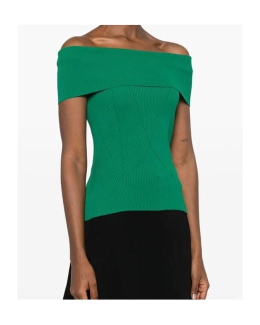 Givenchy Green Off-Shoulder Ribbed Top