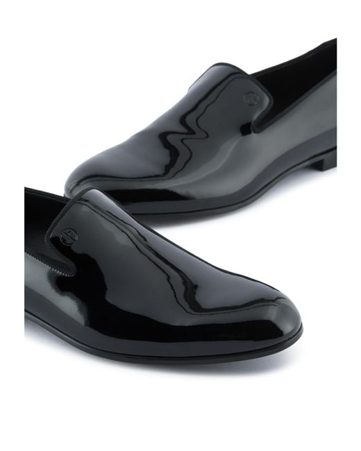 Giorgio Armani Black Logo Debossed Slip-On Loafers for men