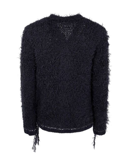 Sacai Blue Frayed-Hem Button Cardigan for men