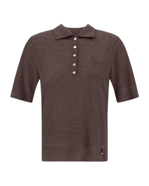 Herno Brown Short-Sleeved Knitted Polo Shirt