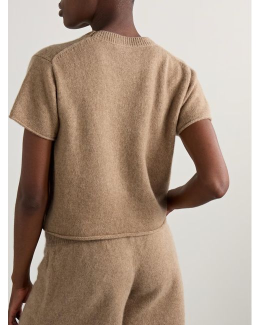 The Elder Statesman Natural Short-Sleeved Cashmere Sweater