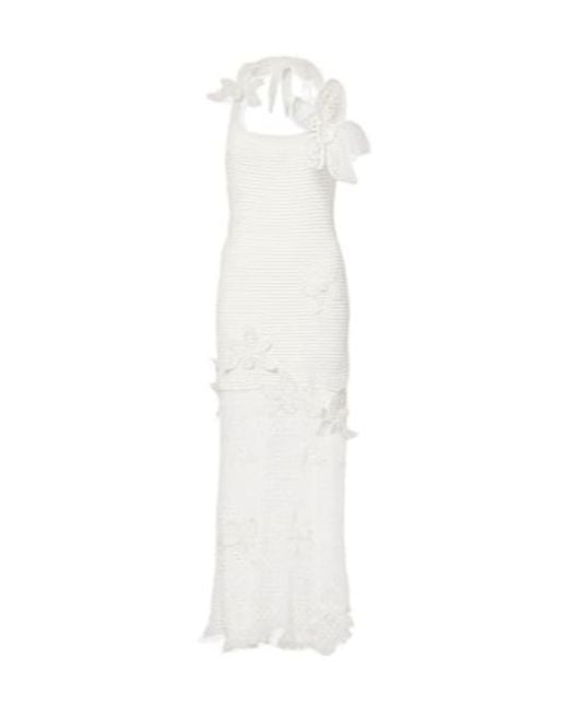 Oscar de la Renta White Crochet Cotton Maxi Dress