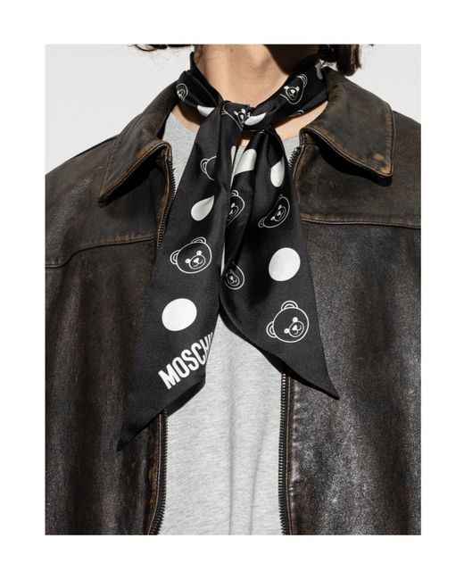 Moschino Black Polka Dot Teddy Logo Scarf for men