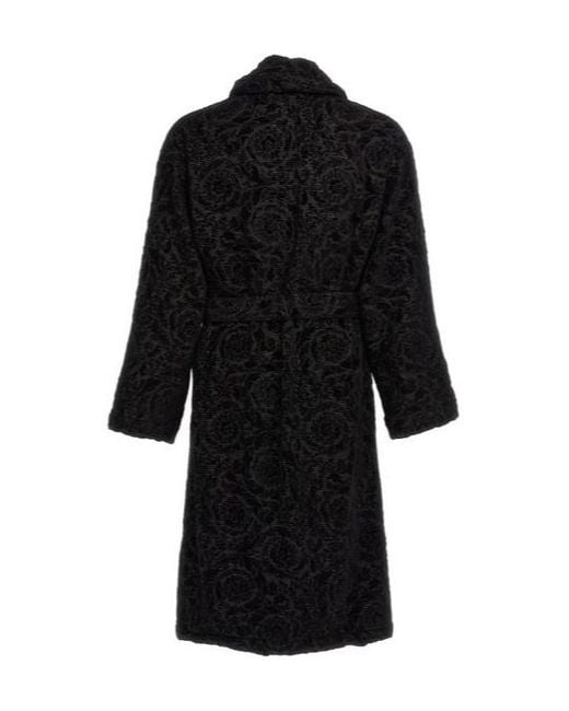 Versace Black All-Over Baroque Shawl Lapels Bathrobe for men