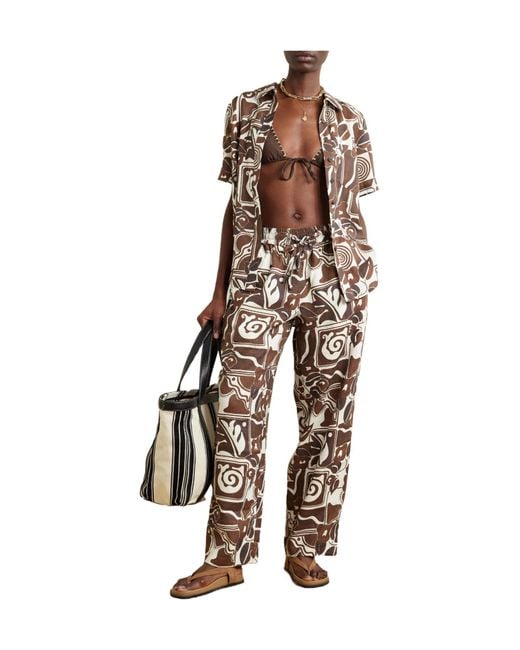 Mara Hoffman White Printed Hemp Straight-Leg Pants
