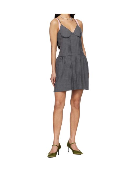 ShuShu/Tong Blue Pleated Details Wool Blend Mini Dress