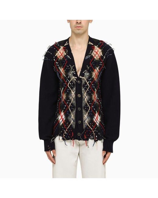 Maison Margiela Blue Cut-Out Detailed Knitted Cardigan for men
