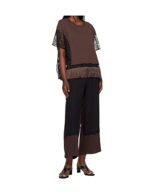 Undercover Brown Crew Neck Patchwork T-Shirt